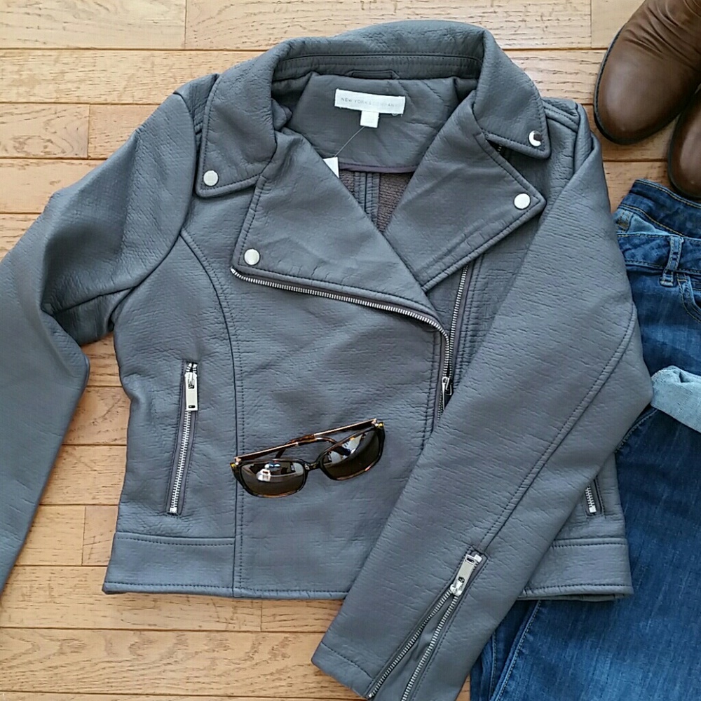 NWT Textured Faux-Leather Moto Jacket